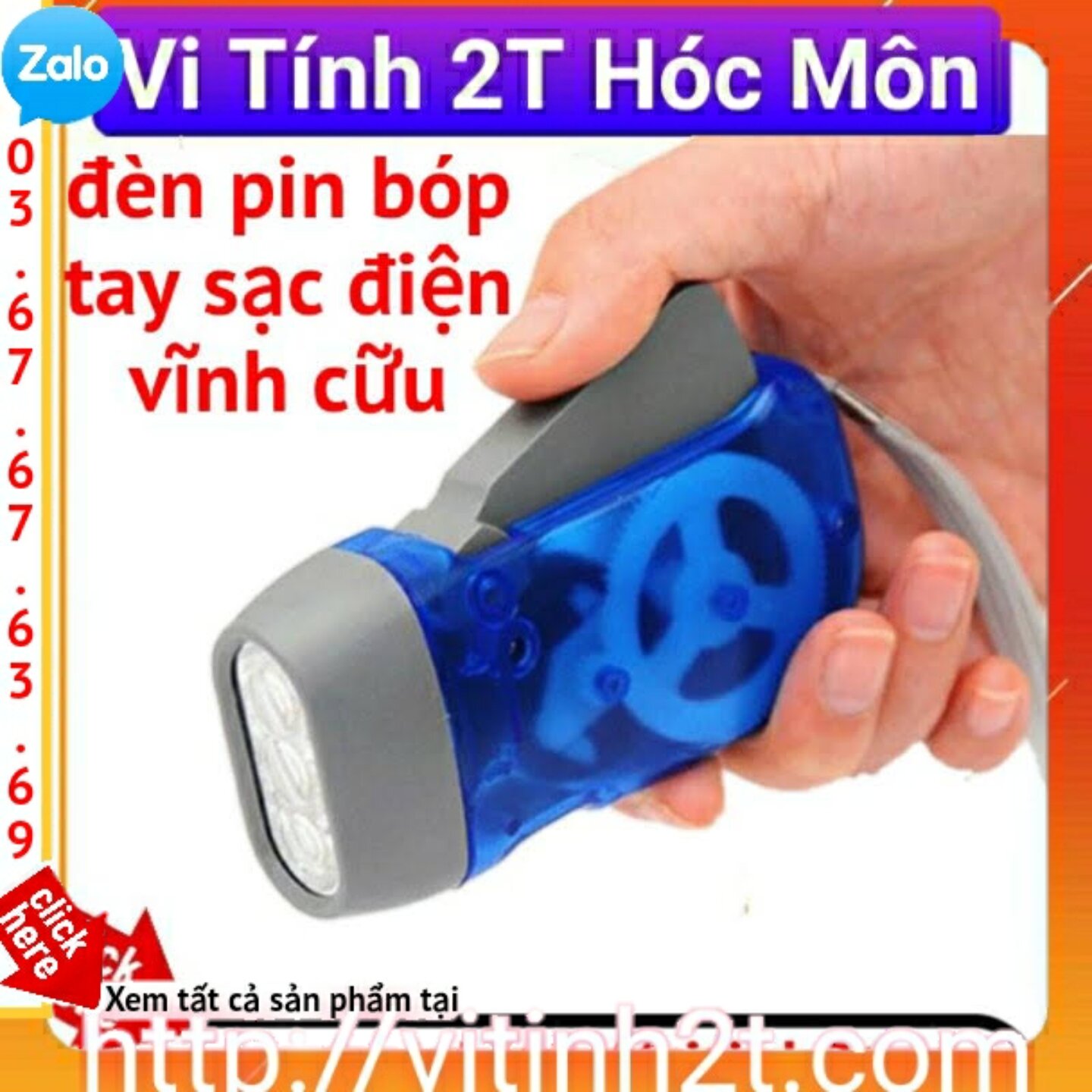 Đèn pin bóp tay Đèn pin sạc bằng tay tiện dụng không cần pin, không cần điện