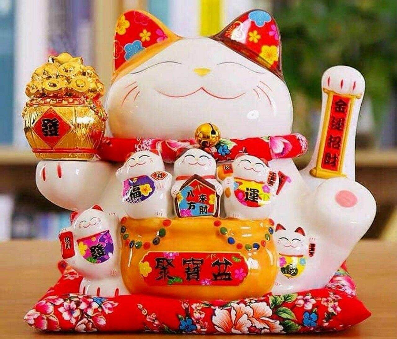 Mèo thần tài Vẫy Tay chiêu tài may mắn cao 18cm