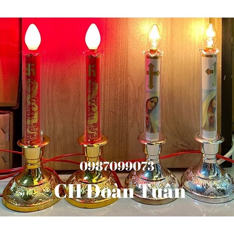 ĐÈN THỜ CÂY NẾN, ĐÈN CẦY KIẾNG (MỘT CẶP)