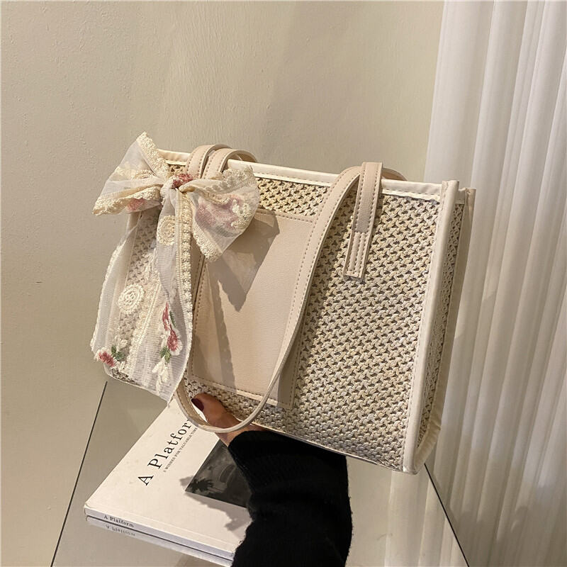 Túi Đeo Vai Dung Tích Lớn Thời Trang Cho Nữ Mùa Hè Đa Năng Túi Đi Biển Đan Bằng Rơm Túi Tote Mềm Có Khóa Kéo