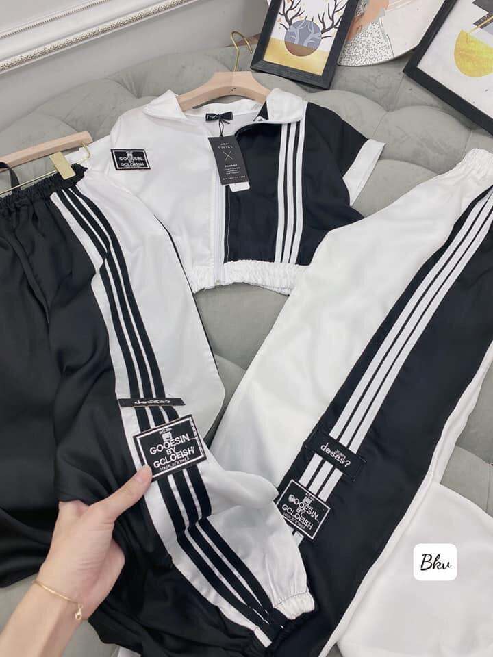 Set áo gió kẻ sọc 2 màu trắng đen