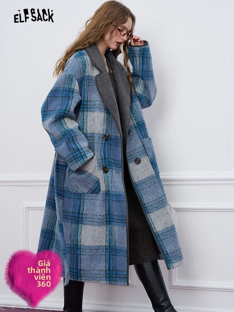 ELF SACK | Check Pattern Stylish Wool-like Winter Coat Giá 3,676,000 Đồng*Miễn phí vận chuyển