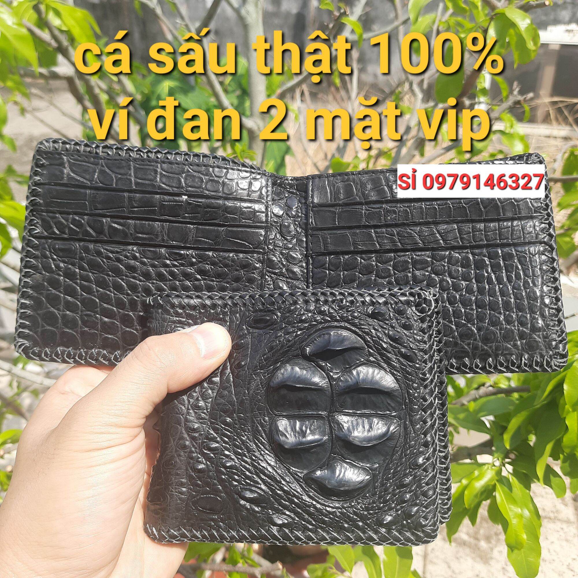 Ví da đan viền .da cá sấu thật 2 mặt.cá sấu thật 100%