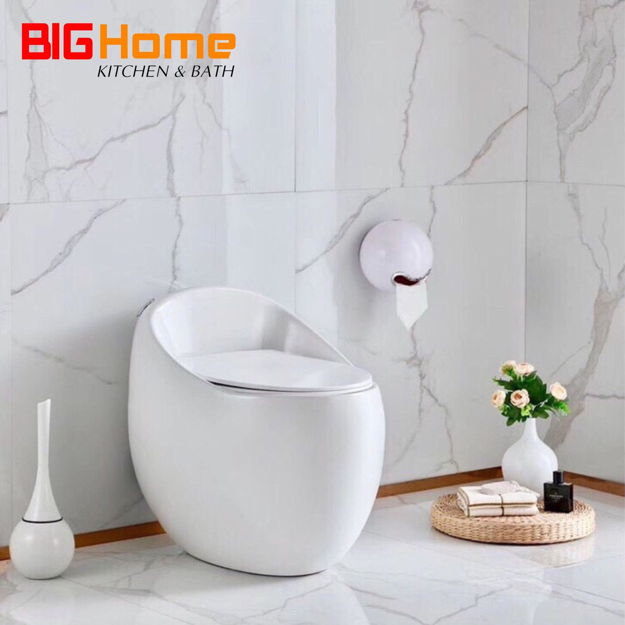 Bồn cầu quả trứng xả nhấn, nắp rơi êm