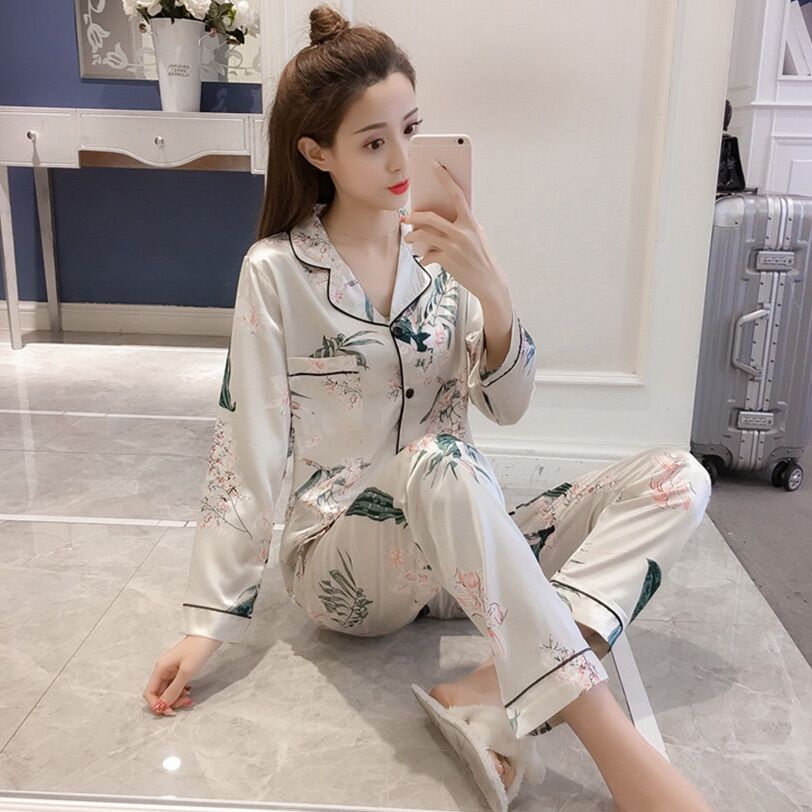 Set bộ ngủ pizama phi lụa tay dài -sn0239