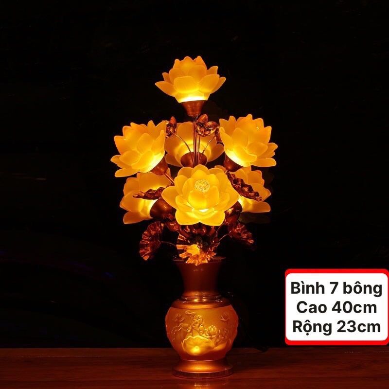 [GIÁ 1 CÂY] ĐÈN LED HOA SEN LƯU LY THỜ CÚNG TRANG TRÍ