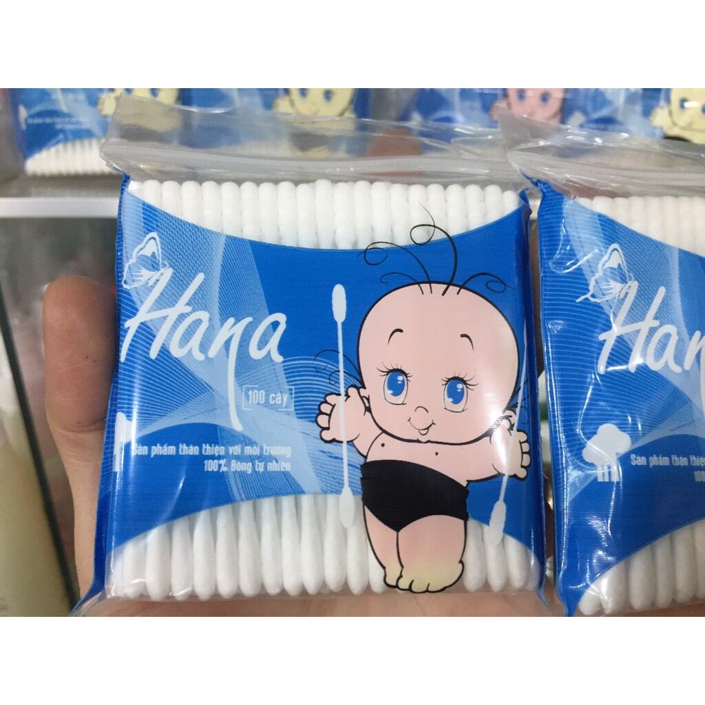 Tăm bông Hana em bé thân nhựa dạng bịch 100que