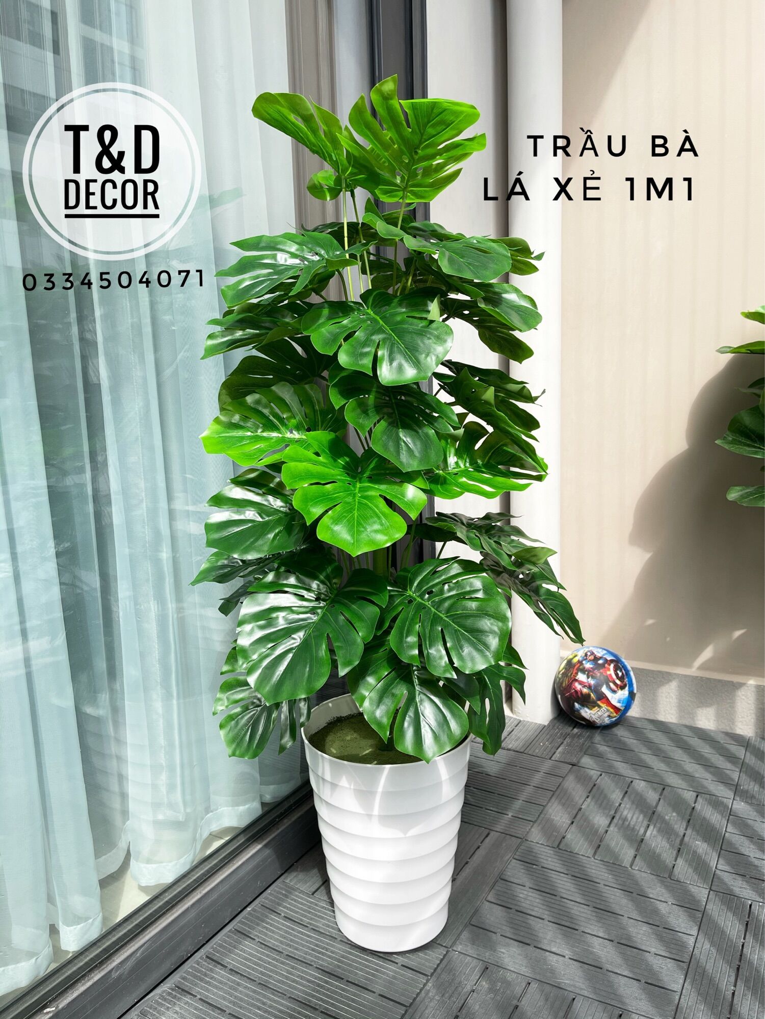 Cây giả - cây trầu bà lá xẻ cao 1m1 trang trí nhà cửa