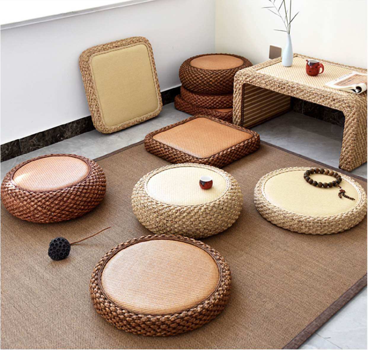 Đệm cói mây bệt nệm cói đan mây ngồi bệt cao cấp totoro house