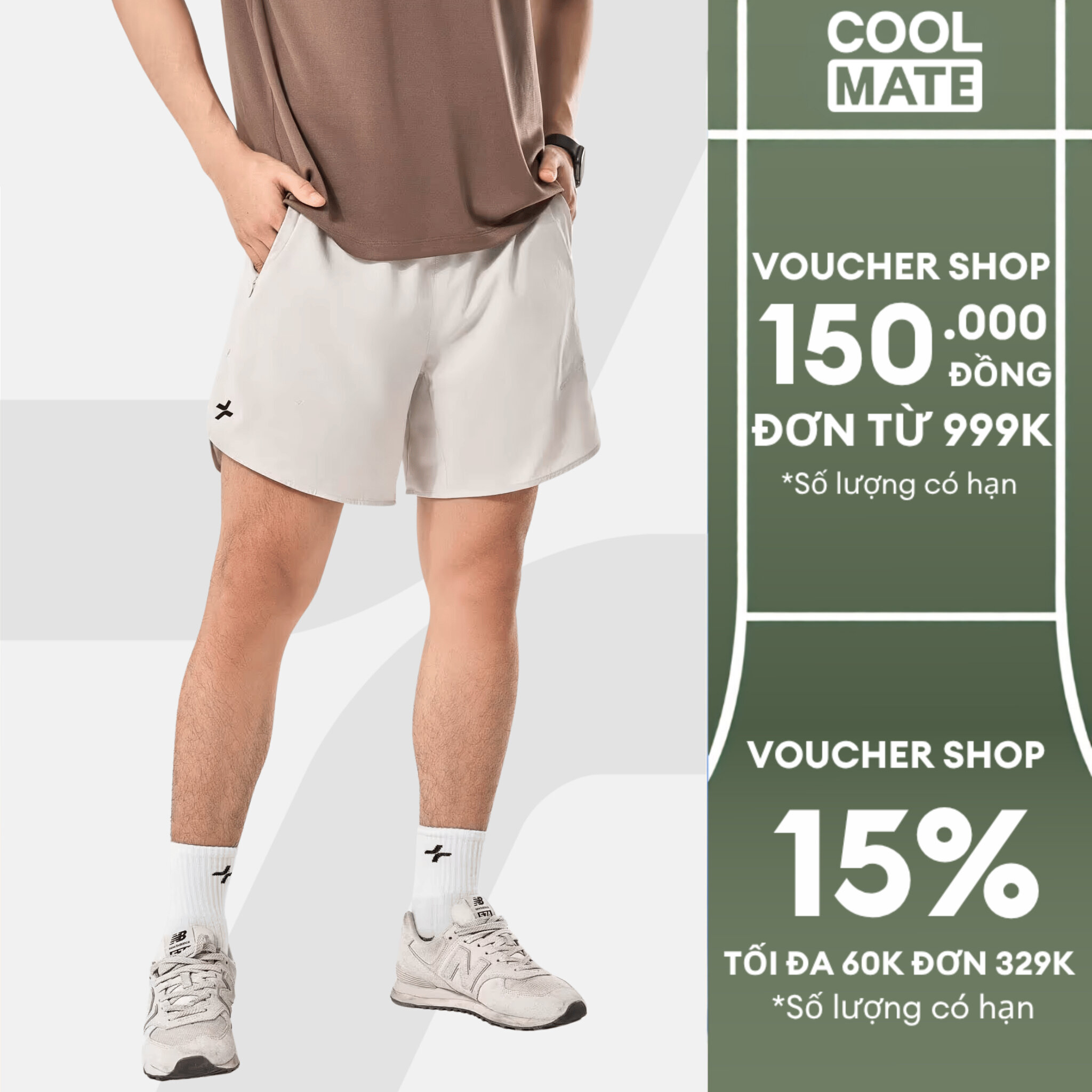 Quần short nam thể thao chạy bộ, tập Gym, Pickleball độ dài 6 inch zipped có túi kéo khoá Coolmate
