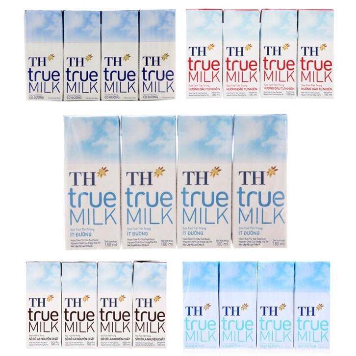 1 Vỉ 4 Hộp Sữa TH True Milk Hộp 110ml-180ml ÍT ĐƯỜNG