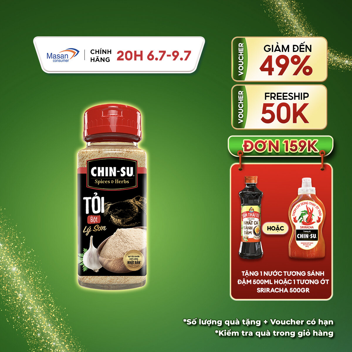 [20h 6.7-9.7 Voucher 18% CHO ĐƠN TỪ 199k]Tỏi Bột Lý Sơn Chin-Su Hũ X 60Gr