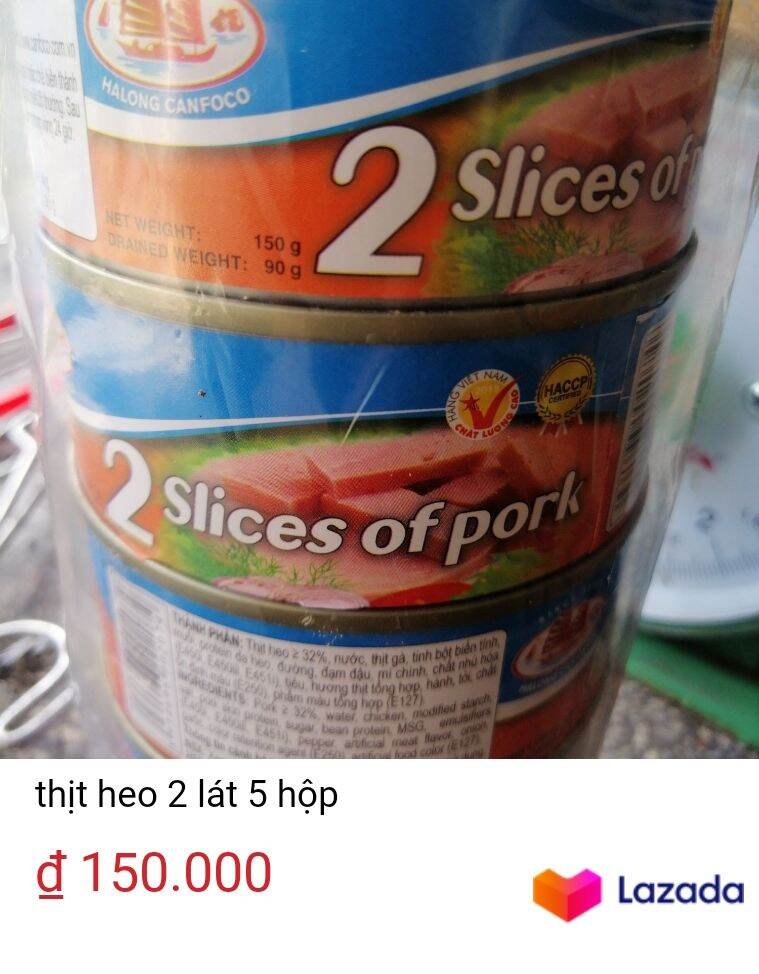 thịt hộp heo 2 lát, combo 5 hộp