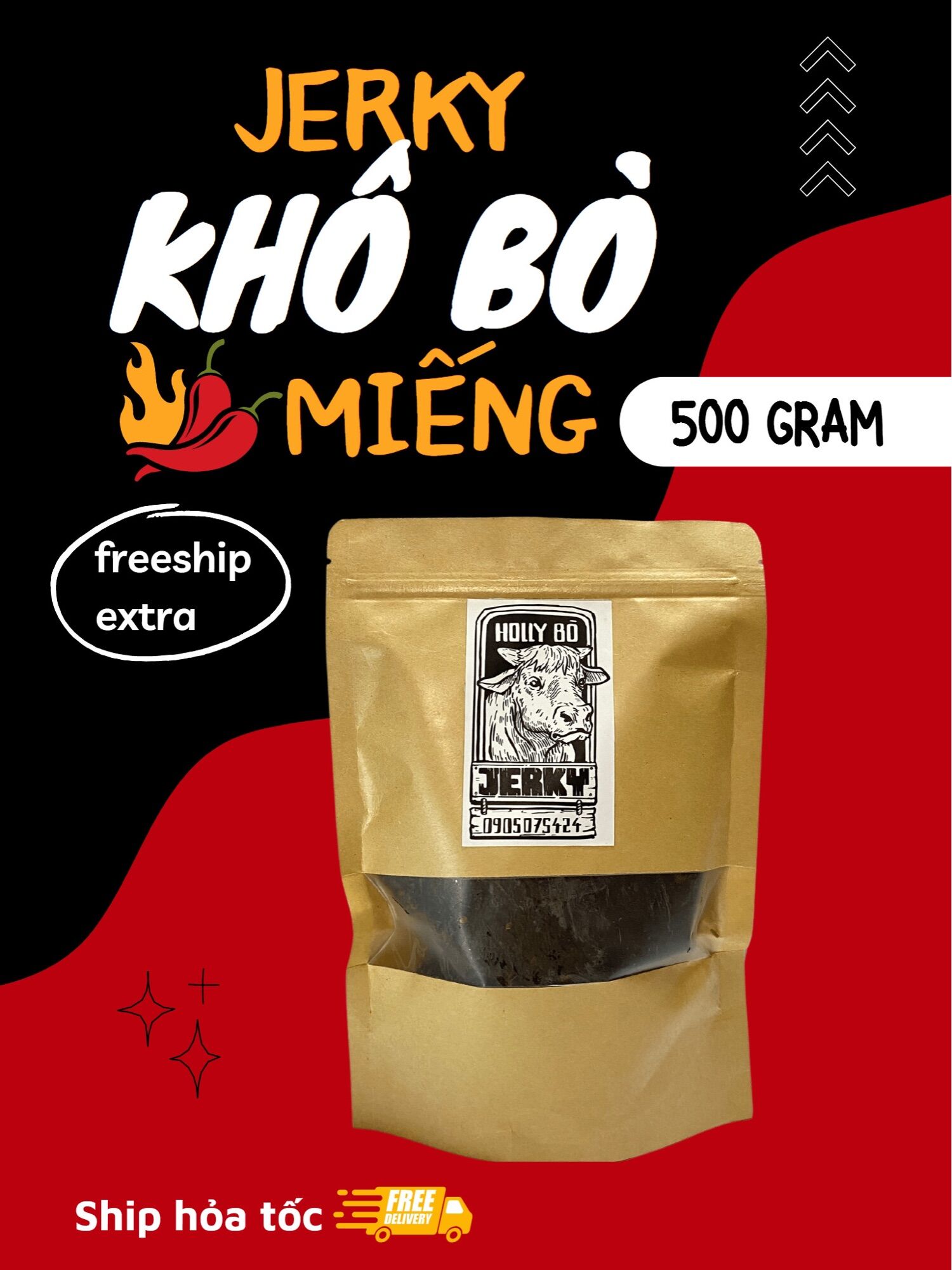 Khô bò miếng thượng hạng Jerky 500 gram