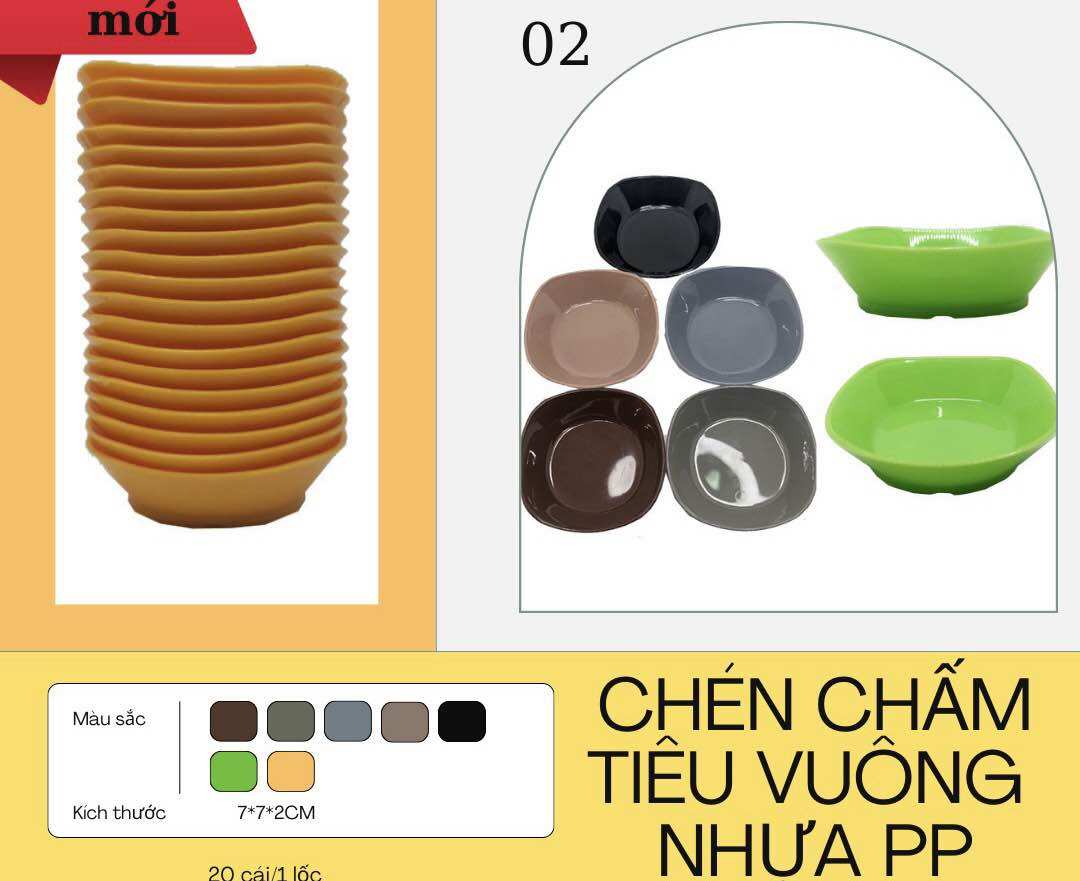 🔥Set 10 Chén Đựng MUỐI TIÊU, Nước Chấm Vuông Nhỏ (Kt: 7cmx 2cm)