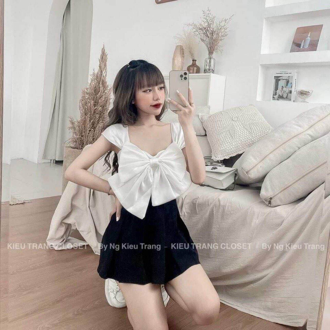 Sét áo nơ to và váy tennis bản to
