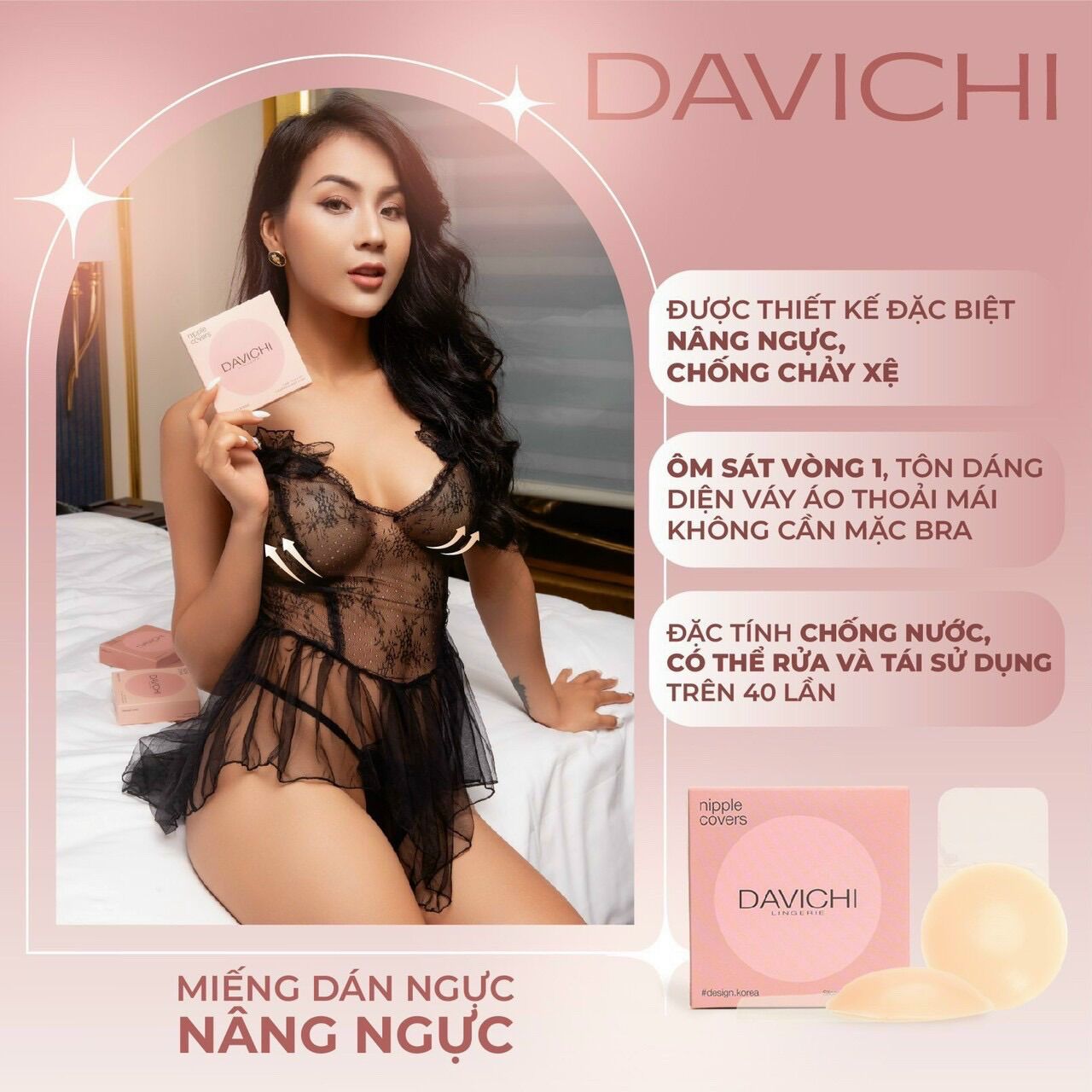 Miếng Dán Nâng Ngực Silicone Davichi Silicone Lifting Nipple Covers(Hộp 1 Cặp)