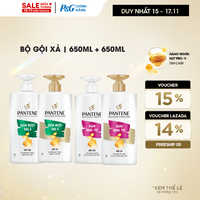 Combo Dầu Gội PANTENE Pro-Vitamin Ngăn Rụng Tóc/ Suôn Mượt Óng Ả Chai 650ML + Dầu Xả PANTENE Pro-Vitamin Ngăn Rụng Tóc/ Phục Hồi Hư Tổn/ Suôn Mượt Óng Ả Chai 650ML