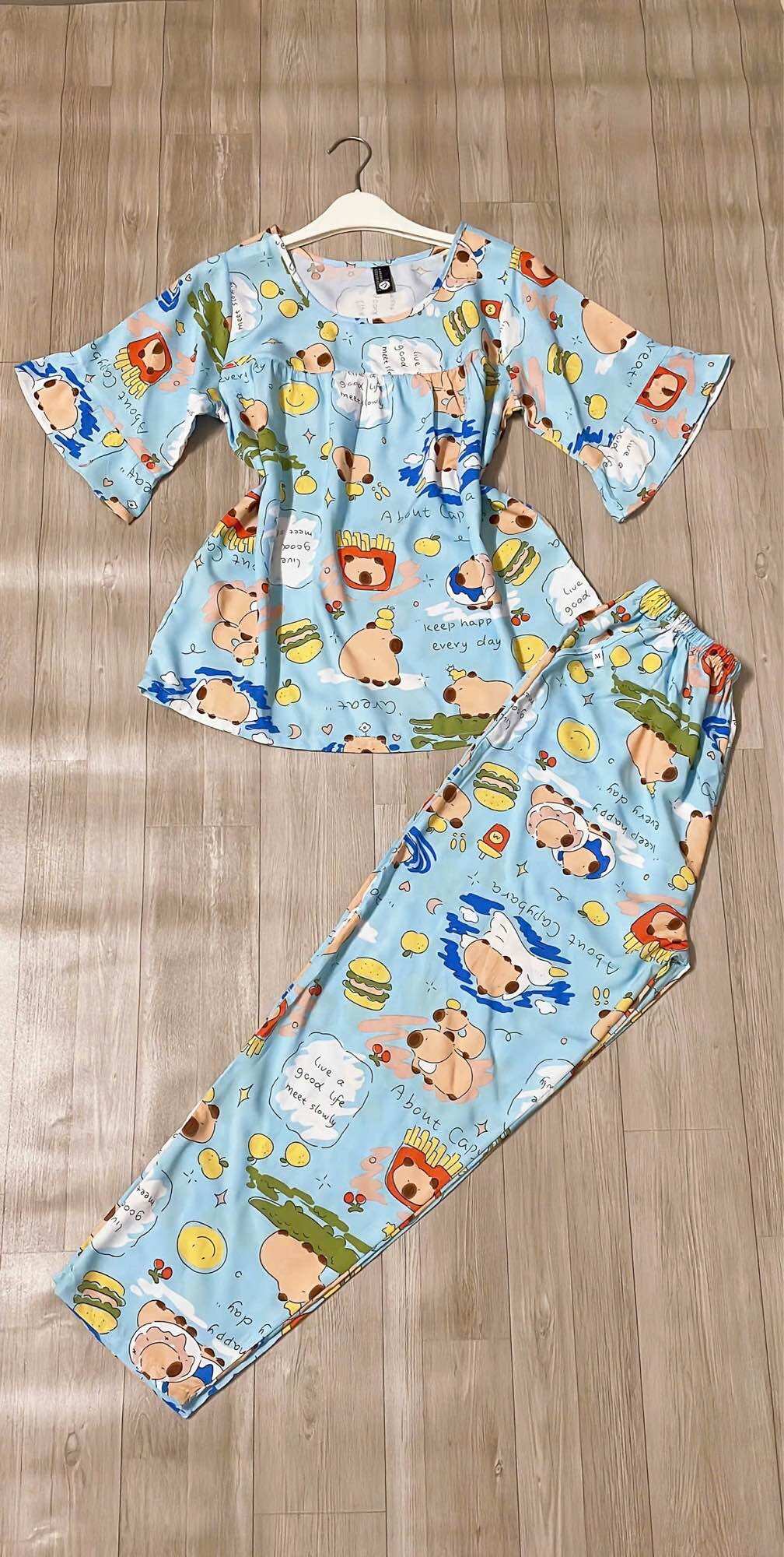 Bộ tole tay lỡ quần dài 47-74kg có size, bộ đồ mặc nhà cho nữ