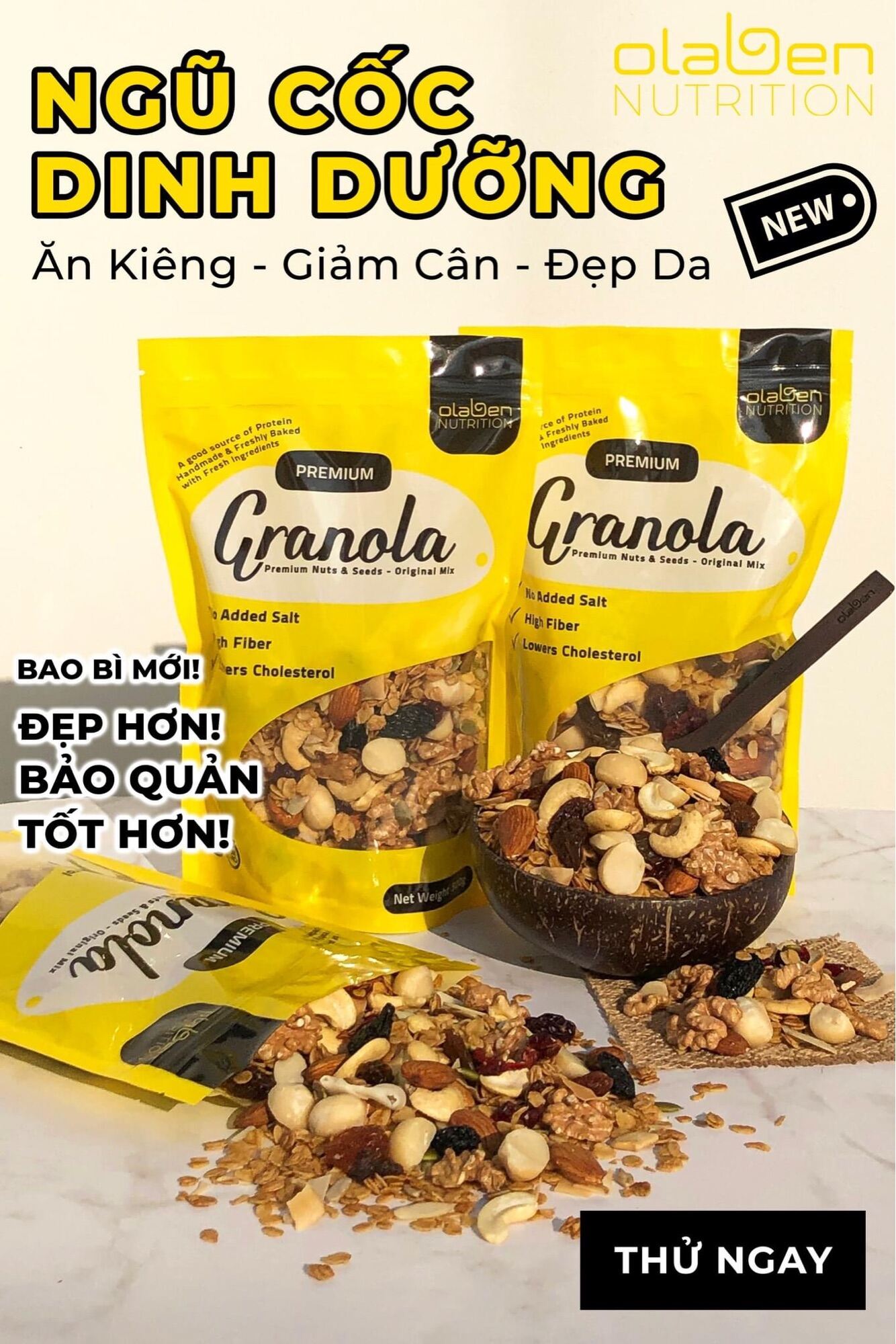 Olaben Nutrition Hạt Granola 500g - Ngũ cốc giảm cân nướng mật ong Vanila