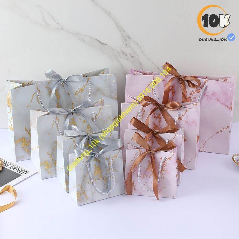 Túi Giấy Đựng Quà Tặng Họa Tiết Vân Đá Sáng Tạo (đã kèm nơ)