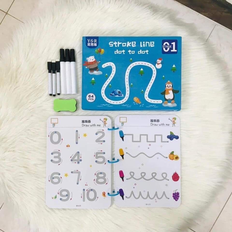Tập tô vẽ thông minh, sách viết xóa được 64 trang - Đồ chơi Giáo dục toàn diện Montessori cho bé từ 2-3-4-5 tuổi