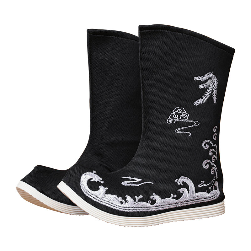 Men's Hanfu Boots Long Tube Official Black Wedding Shoes National Style Martial Arts Clothing Inner Heightening Shoes