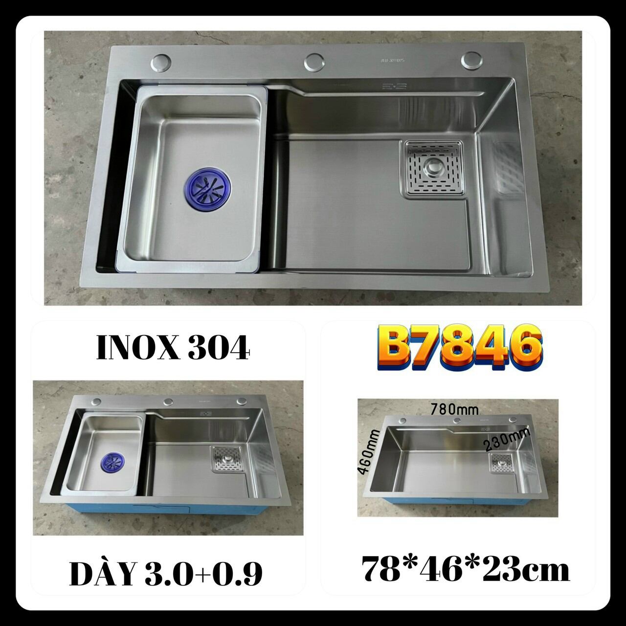 Chậu rửa chén inox 304 cao cấp. 1 hộc kích thước lớn 75×46. Giá gốc ...