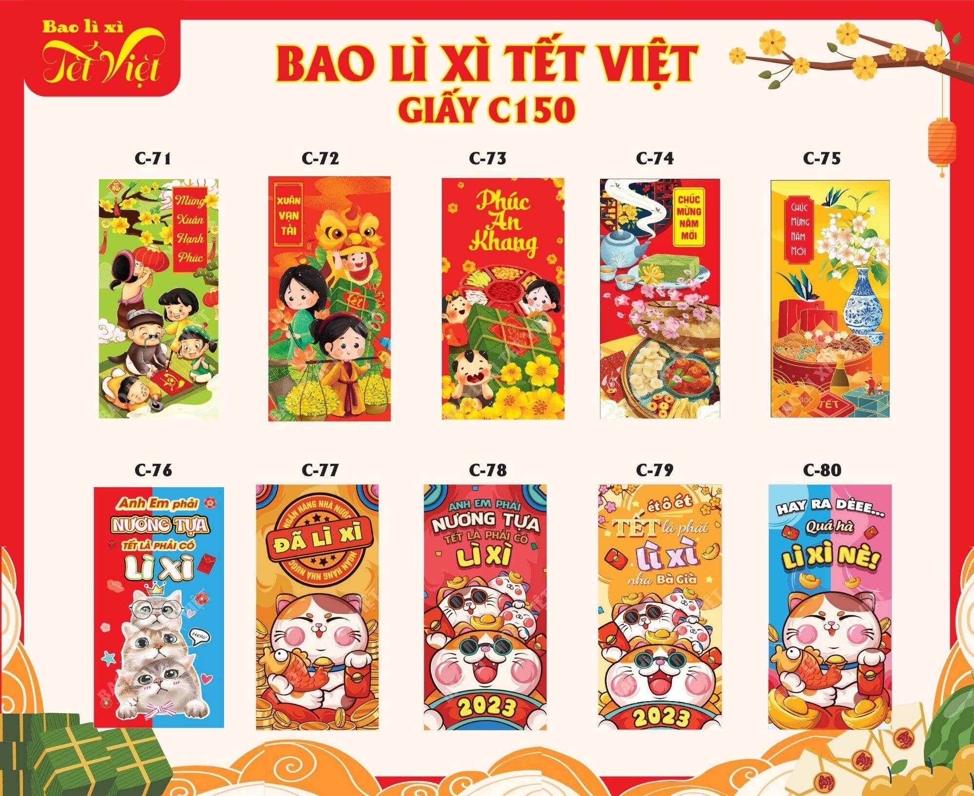Combo 100 bao lì xì ngẫu nhiên 2024 nhâm dần