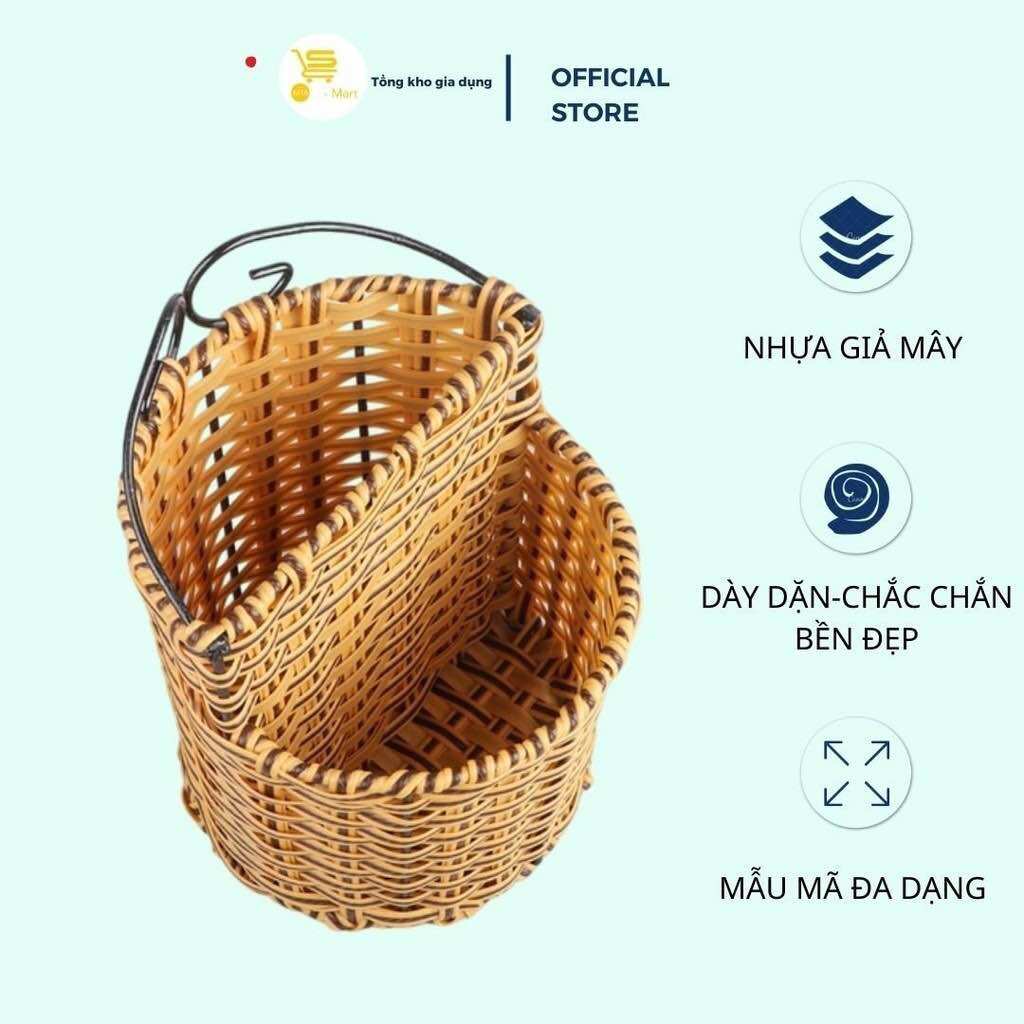 Ống Đựng Muỗng Đũa Giả Mây, Ống Đũa Mây 2 Ngăn Tròn - Vuông Tiện Lợi, Cao Cấp  MTA-MART2