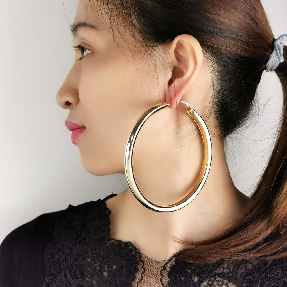 Khuyên tai to khuyên tai vòng tròn hợp kim đồng đường kính lớn cm âu mỹ khuyên tai siêu to hình tròn ống tròn to khuyên tai nữ
