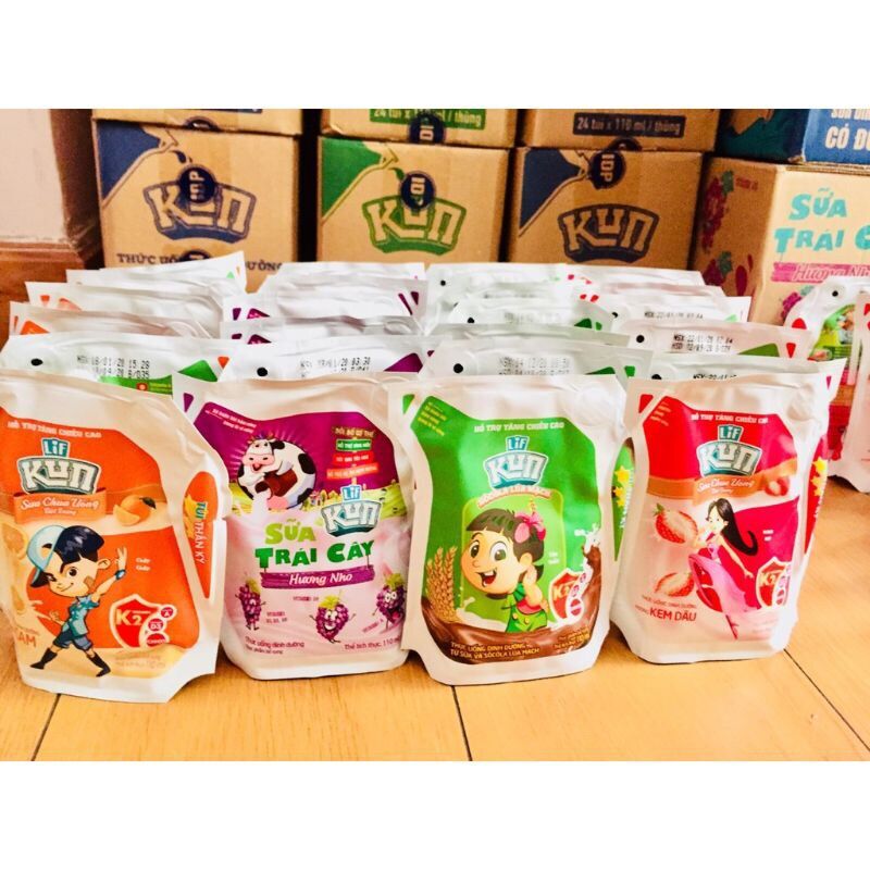 COMBO 10 BỊCH  SỮA KUN túi vị dâu/cam/sữa/sô/nho 110ml