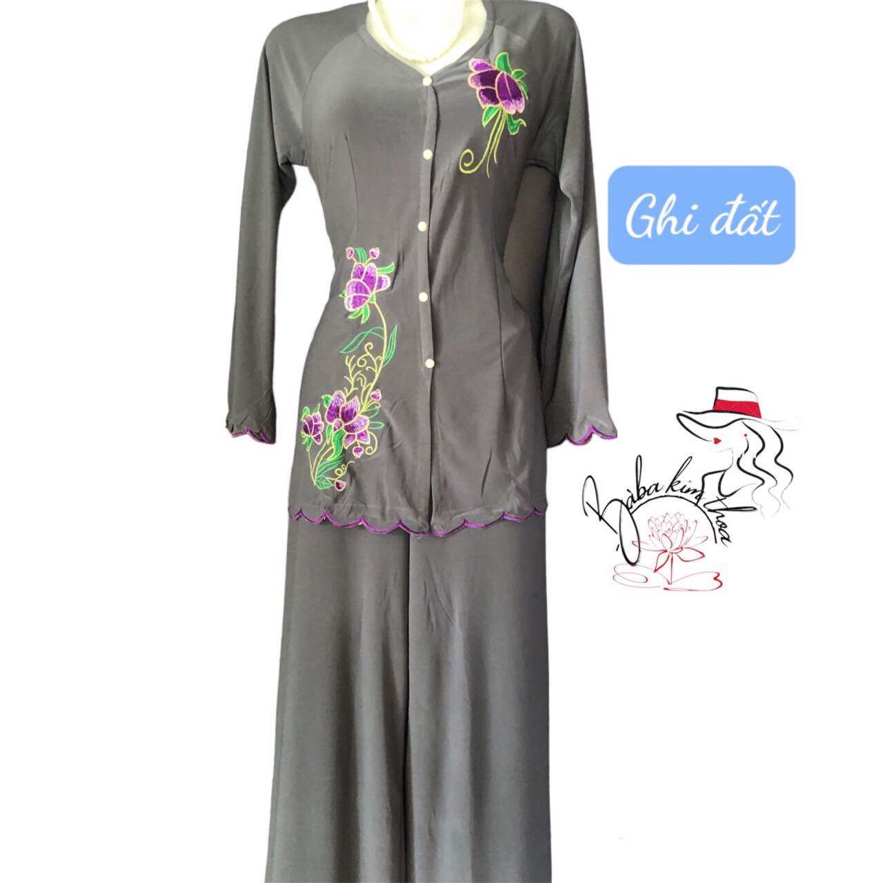 Bộ bà ba nữ màu thêu hoa (từ 40-77kg mặc vừa)