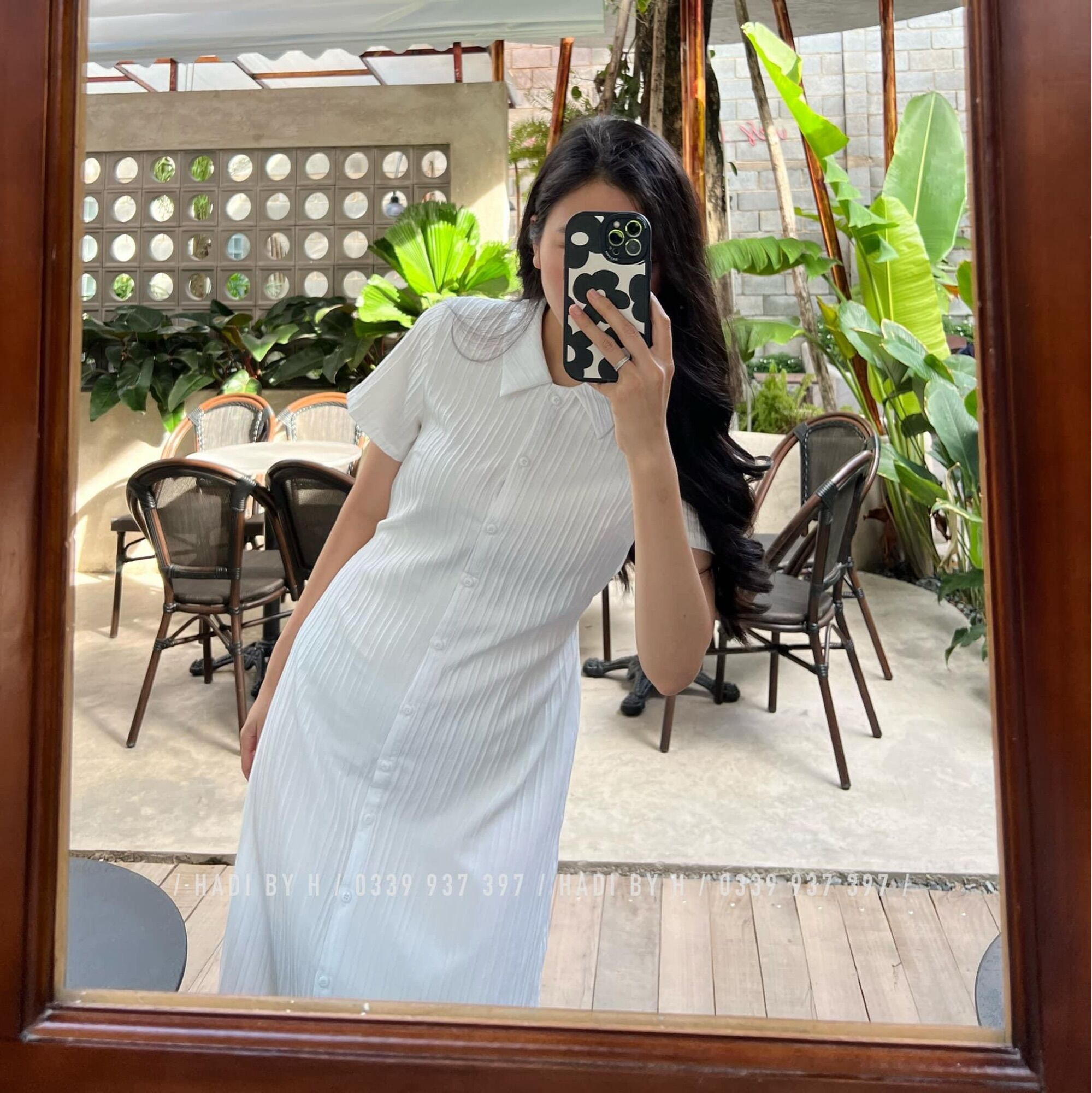 Đầm cổ sơ mi dáng middi dây thắt eo - Khiết