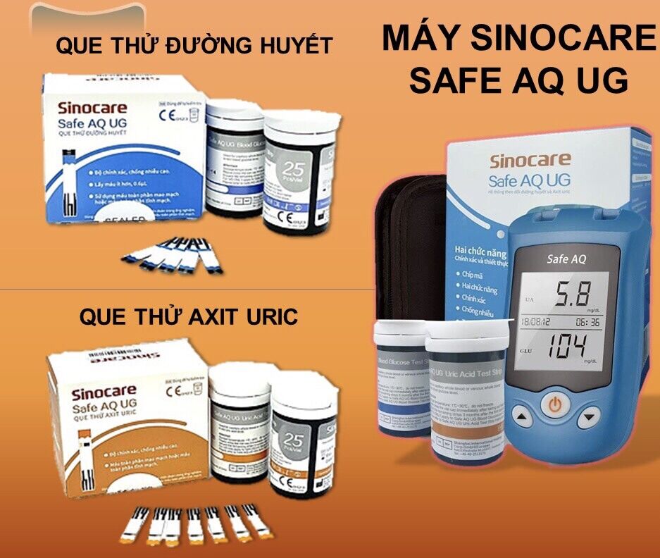 ❤hộp 50 test thử axit uric sinocare, que thử axit uric dùng cho máy sinocare safe aq ug