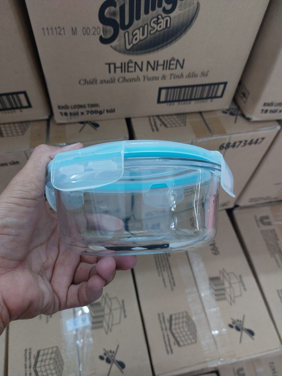 Thố thuỷ tinh tròn NẮP Trắng 620ml