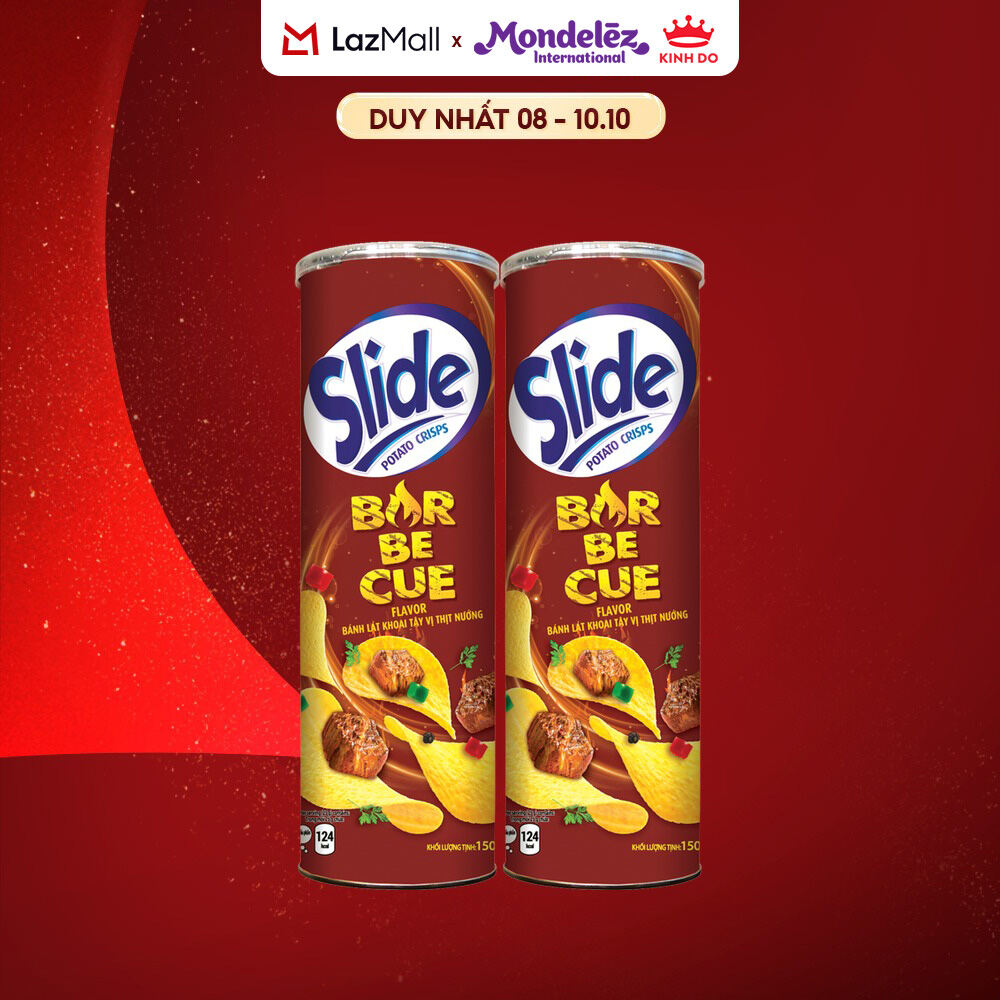 Bánh Lát Snack Khoai Tây Slide Vị Thịt Nướng, Combo 2 Lon X 145G