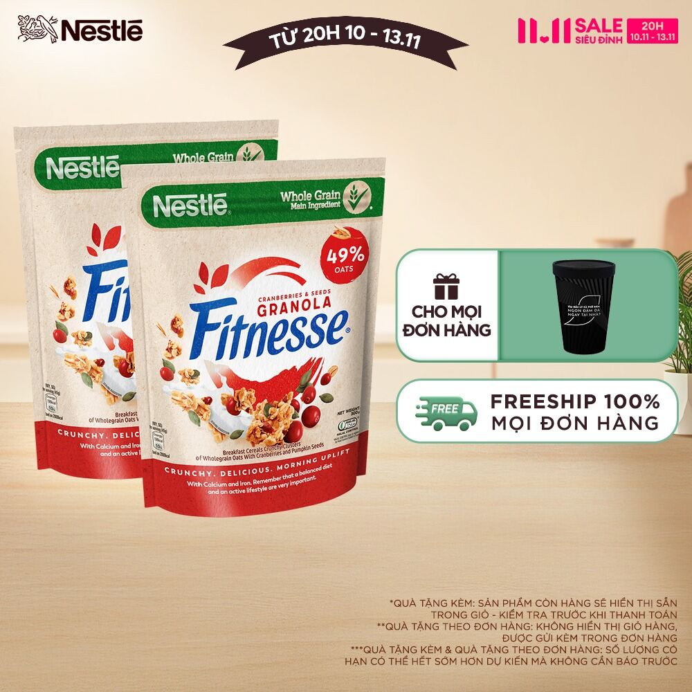 FREESHIP TOÀN QUỐC Combo 2 Ngũ cốc ăn sáng Fitnesse Granola Nam Việt Quất & Hạt Bí Ngô gói 300g