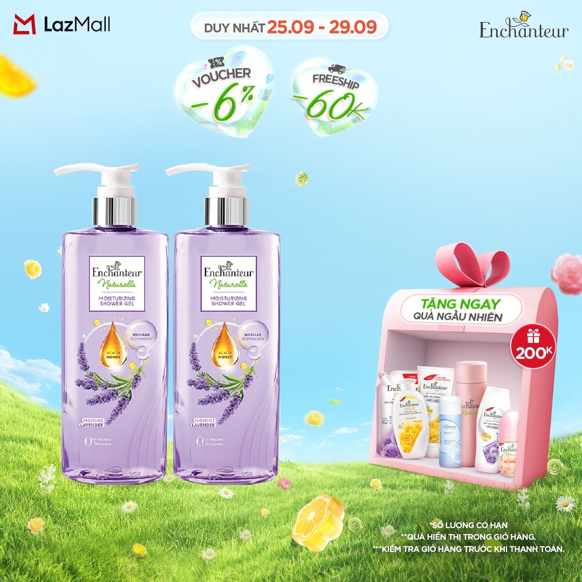 Combo 2 Sữa tắm dưỡng da thiên nhiên Enchanteur Naturelle hương Lavender 510g