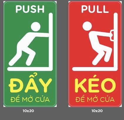 Set combo 2 miếng dán cửa "đẩy để mở cửa - kéo để mở cửa . pull - push, cửa kính tự động / cửa lùa decal chống nuớc cáng màng kim tuyến.