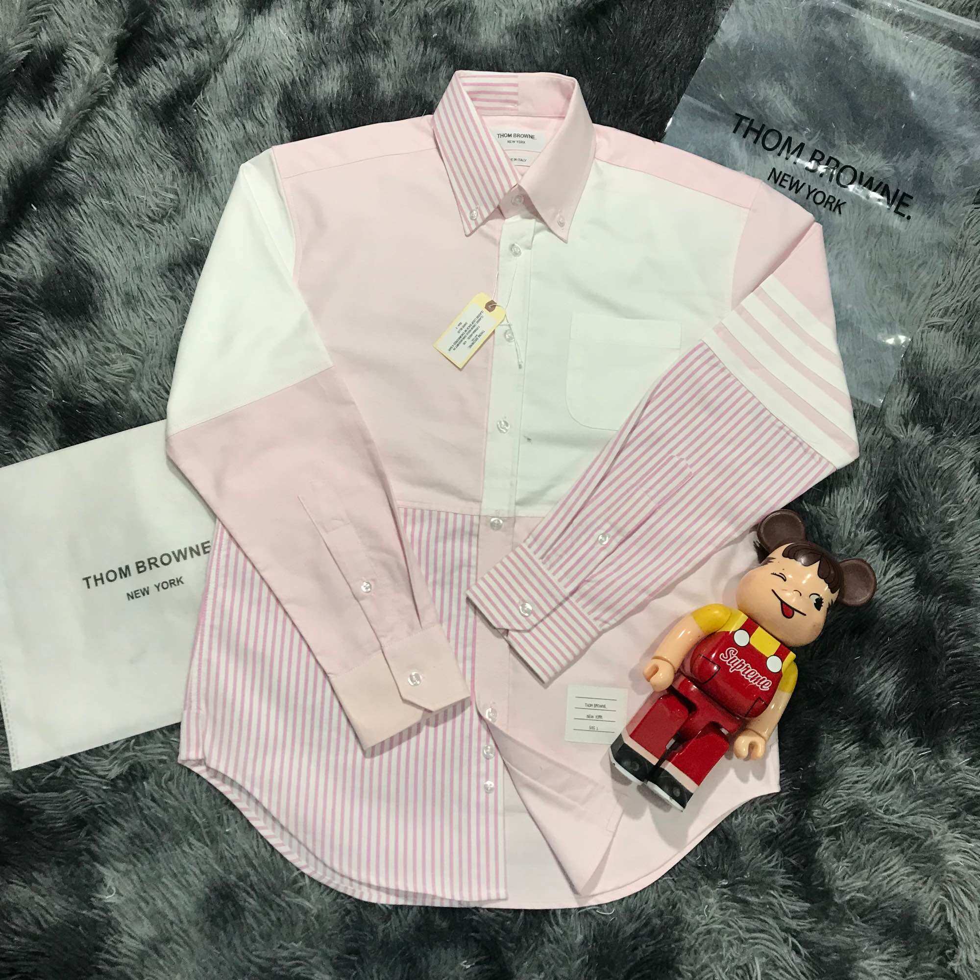 Áo sơ mi Thom Brown’ e 4 mãnh hồng trắng sọc cao cấp