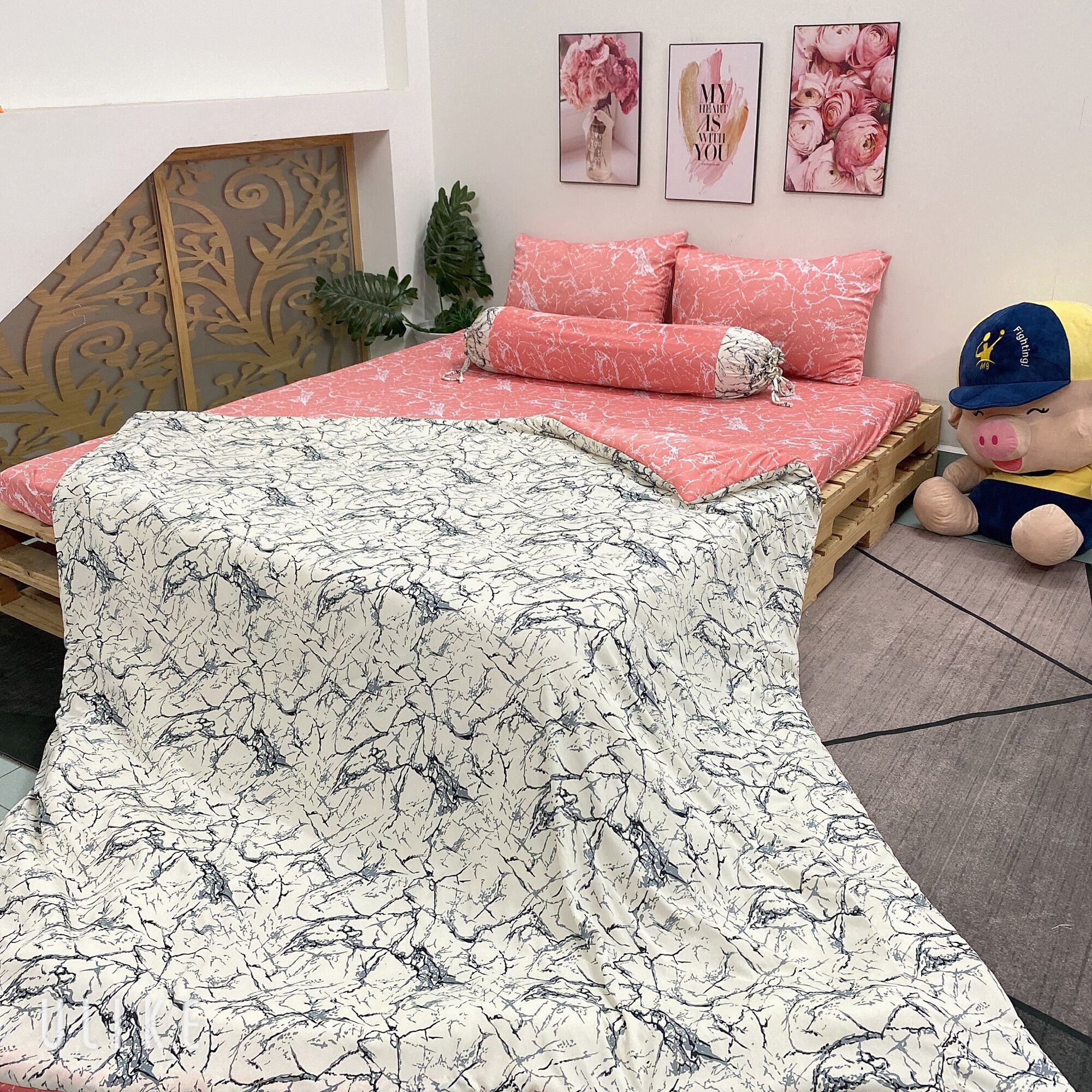 Bộ drap thun Hàn Quốc (4 món) mẫu vân đá