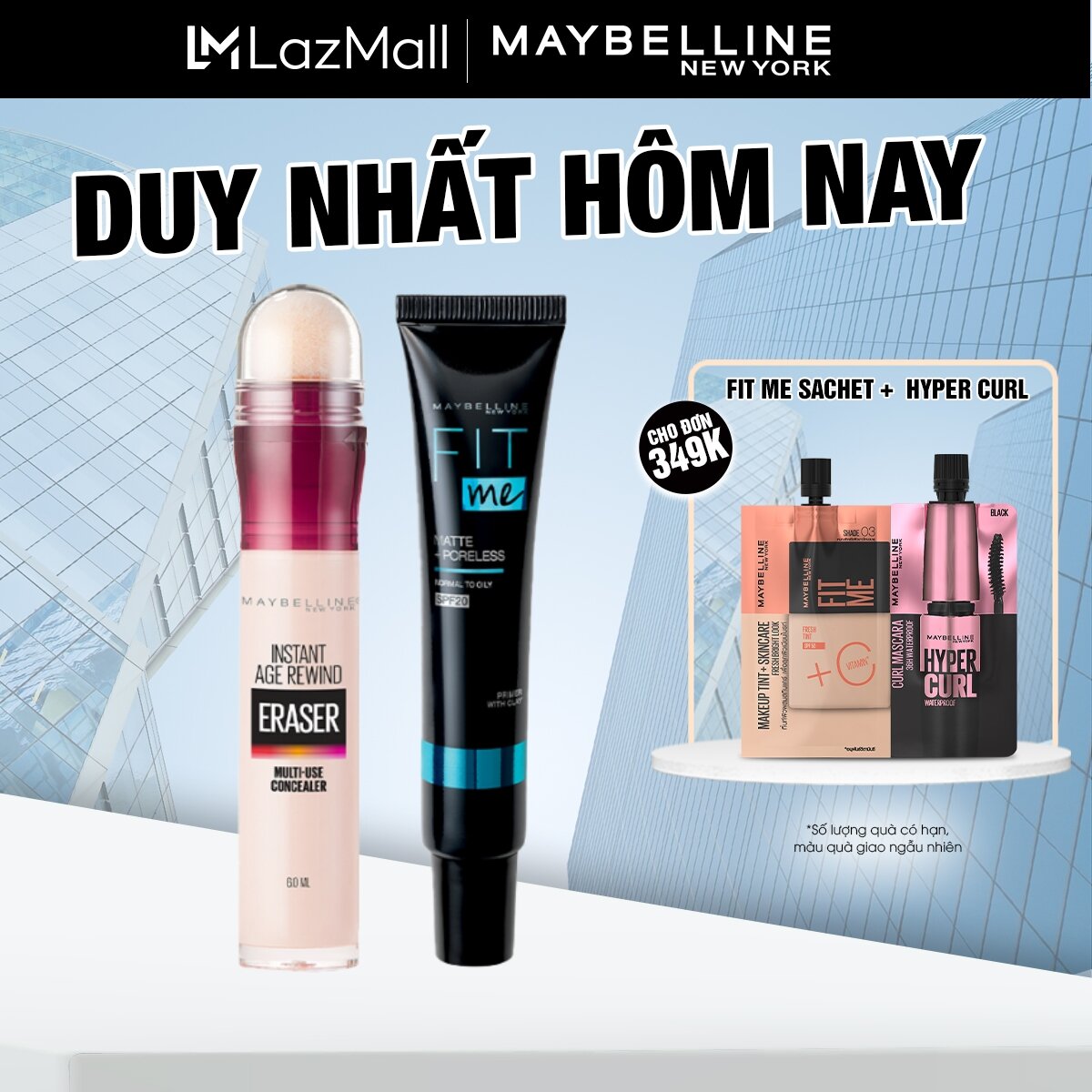 [Bộ trang điểm] Kem lót kiềm dầu ngăn xuống tông Fit Me Primer + Bút cushion che khuyết điểm Maybell