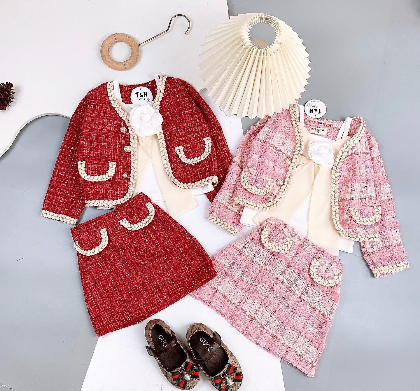 Set váy dạ 3 chi tiết cho bé gái - đầm bé gái mặc tết sành điệu