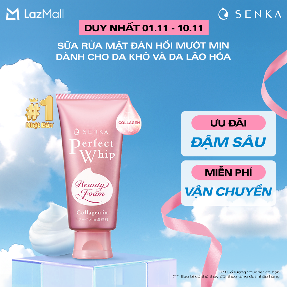 Sữa rửa mặt tạo bọt Collagen cho da khô, sạch sâu ngừa lão hóa SENKA PERFECT WHIP COLLAGEN IN 120G