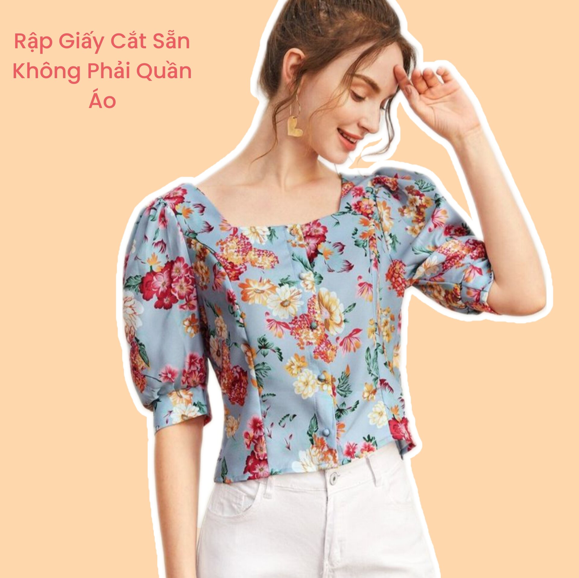 Rập giấy cắt sẵn - Rập giấy may áo cổ vuông tay bồng nữ