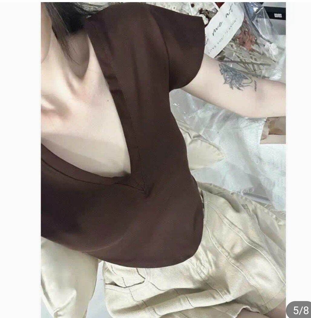 Áo croptop nữ tay ngắn vạt bầu cổ tim chất thun cotton 2 chiều mềm mịn mát - A0166