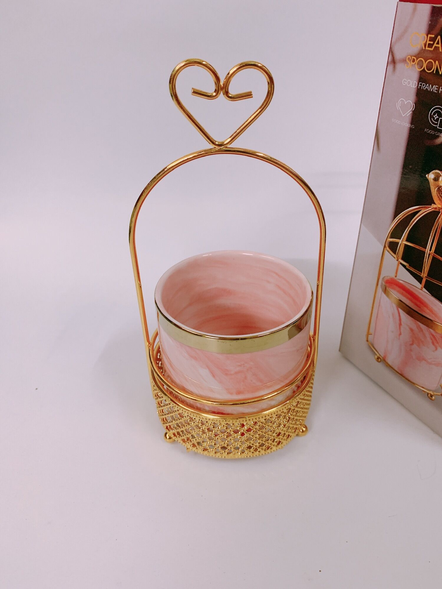 Giỏ đựng thìa dĩa vân cẩm thạch mầu Hồng siêu sang