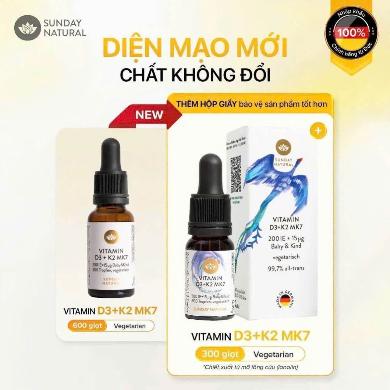 Mẫu mới Vitamin K2 D3 Mk7 Sunday Natural 10ml của Đức k2d3mk7 k2d3