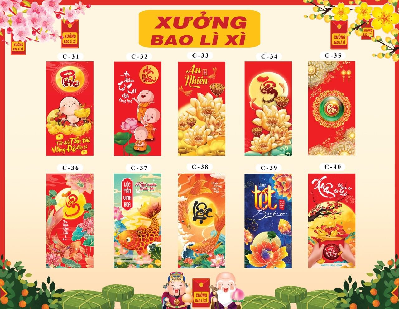 SỈ 1000 BAO LÌ XÌ ĐẸP ( vô sẵn 10 cái xấp bao kiếng)